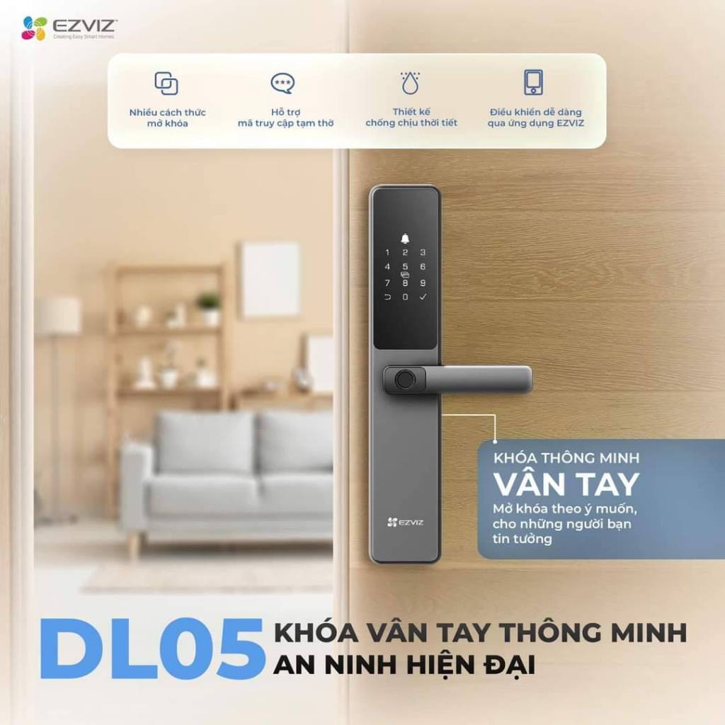 Khóa Vân Tay EZVIZ DL05, Dùng Cho Cửa Gỗ, Nhiều Cách Mở Khóa, Tích Hợp Chuông Cửa, Kết Nối Với Camera EZVIZ 2