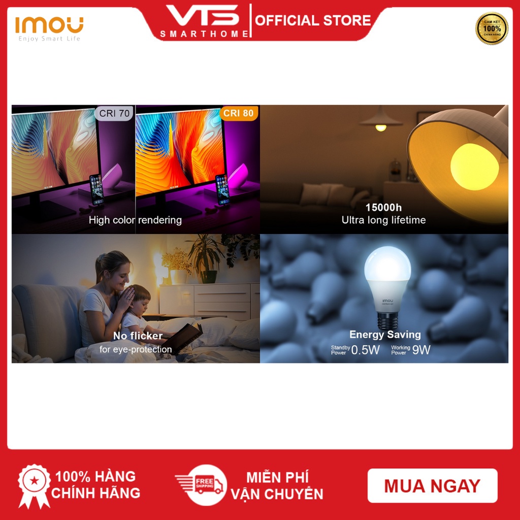 Bóng Đèn Thông Minh IMOU CL1B-5 9W, Kết Nối Wifi, 16 Triệu Màu, Điều Khiều Từ Xa Qua Ứng Dụng Di Động 4