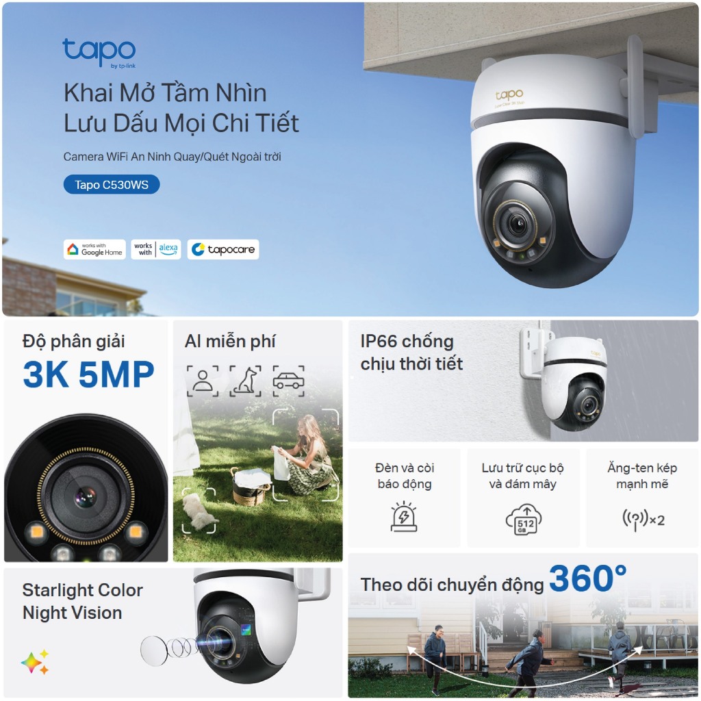 Camera WiFi TP-Link Tapo C510W / C520WS / C530WS Ngoài Trời, Xoay 360 Độ, Chính Hãng 5