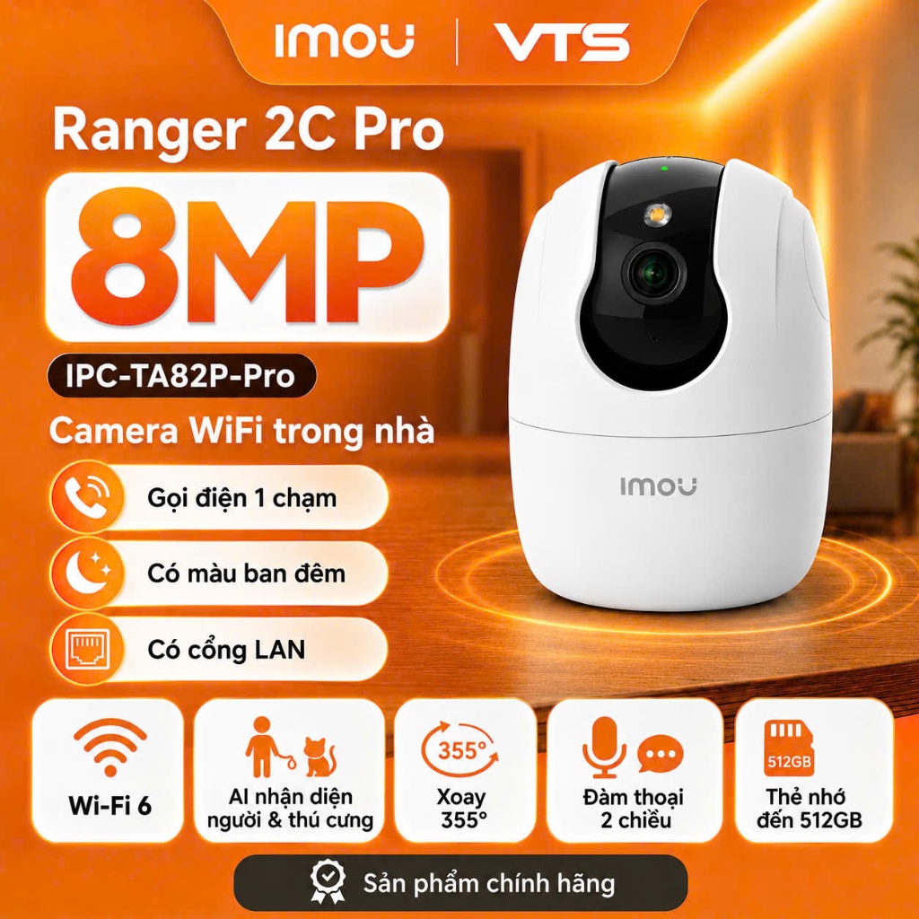 Camera Wifi IMOU RANGER RC 5MP 3K Trong Nhà - Xoay 360 Độ - 1 Chạm Để Gọi Điện - Có Đàm Thoại - Báo Động VTS 5