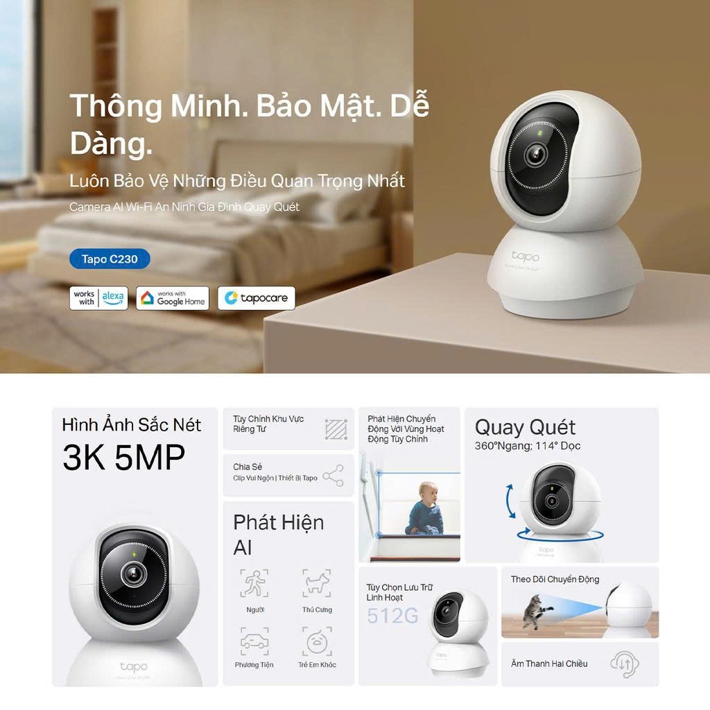 Camera WiFi TP-Link Tapo C200/C222/C230 Xoay 360 Độ, Đàm Thoại 2 Chiều - Chính Hãng TAPO TPLINK 7