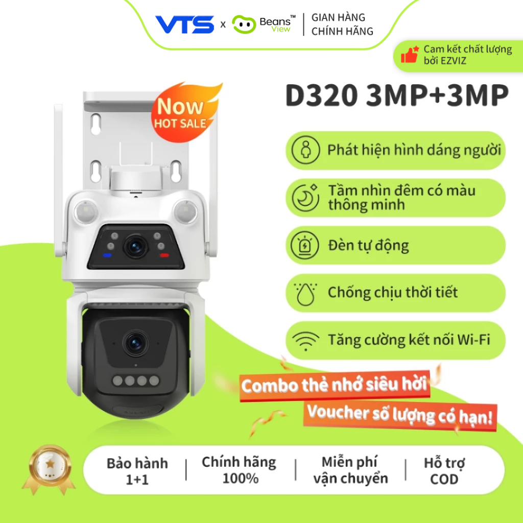 Camera Wifi 2 Mắt BeansView D320 3MP+3MP/5MP+5MP Ngoài Trời, Ống Kính Kép, Có Màu Ban Đêm, Báo Động 2