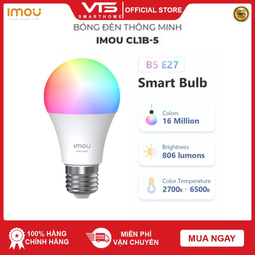 Bóng Đèn Thông Minh IMOU CL1B-5 9W, Kết Nối Wifi, 16 Triệu Màu, Điều Khiều Từ Xa Qua Ứng Dụng Di Động 2