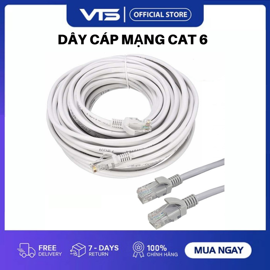 Dây Cáp Mạng Lan Cat 6 - Bấm Sẵn 2 Đầu, Cắm Là Chạy 5/10/15/20/30 Mét - VTS SmartHome