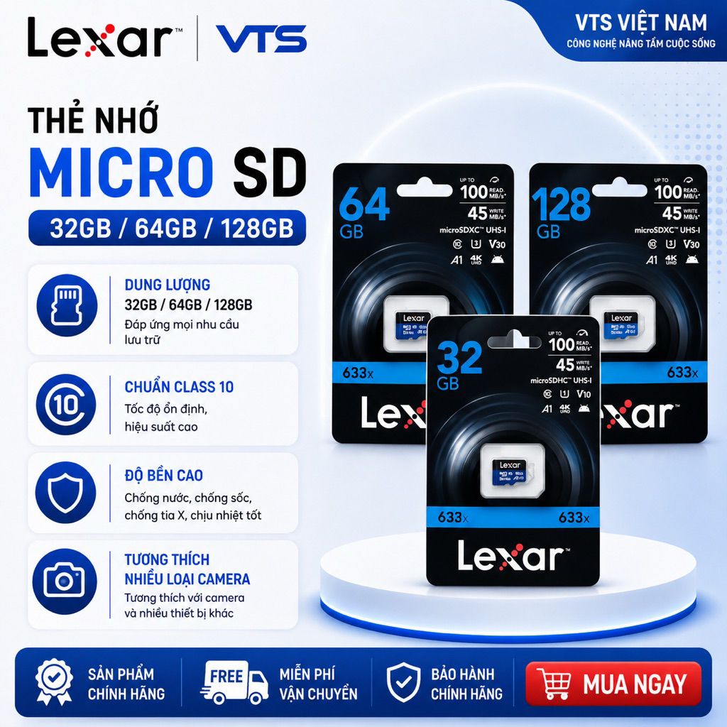 Thẻ Nhớ Micro SD LEXAR 32GB/64GB/128GB Chính Hãng, A1 Class 10, Chuyên Dùng Cho Camera, Máy Ảnh,.. 2