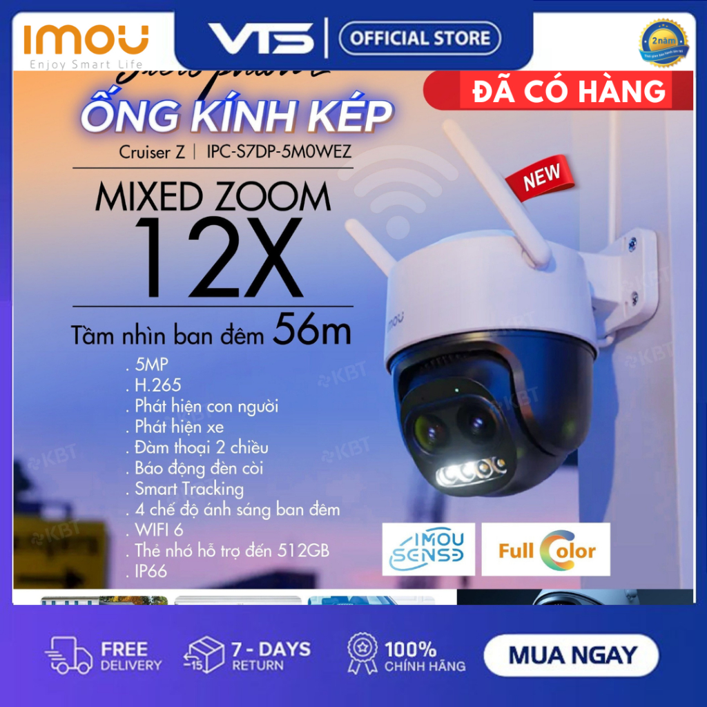Camera Wifi IMOU CRUISER Z S7DP 3K 5MP, Zoom 12X, Ống Kính Kép, Xoay 360 Độ, Đàm Thoại 2 Chiều, Có Màu Ban Đêm 5