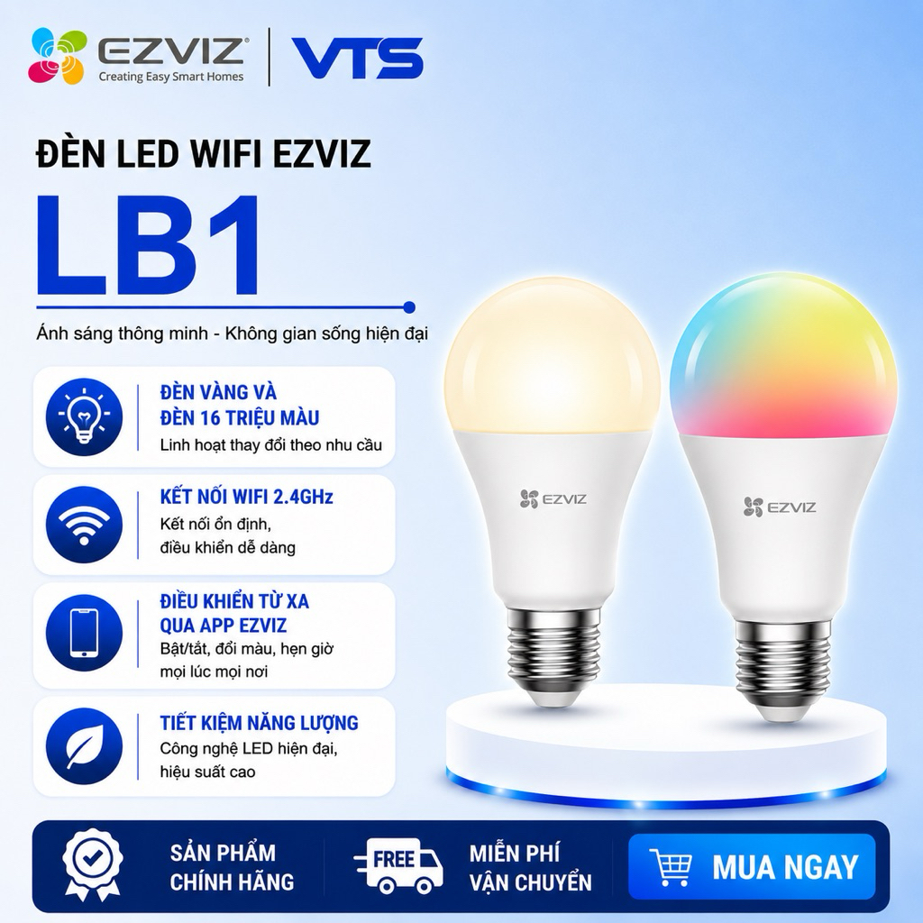 Bóng Đèn Thông Minh EZVIZ LB1 Color, 16 Triệu Màu, Kết Nối Wifi/ Đui Đèn Wifi HUNONIC Thông Minh 2