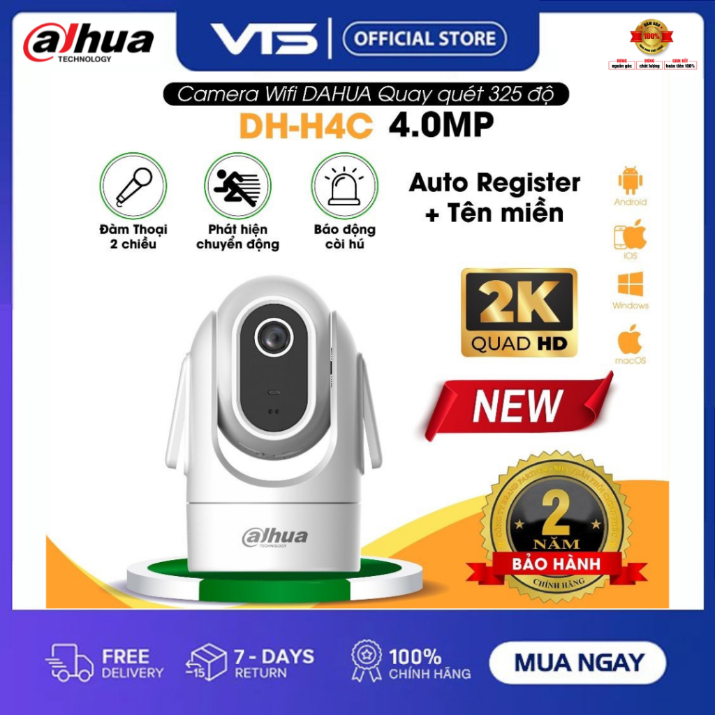 Camera Wifi DAHUA HERO C1 H4C 4MP, H2C 2MP, Xoay 360, Đàm Thoại 2 Chiều, Auto Register, Phát Hiện Xâm Nhâp