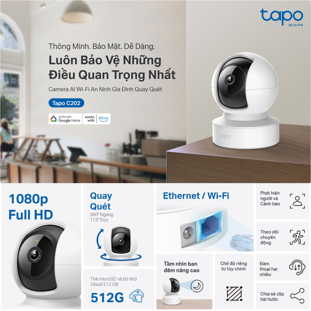 Camera WiFi TP-Link Tapo C200/C222/C230 Xoay 360 Độ, Đàm Thoại 2 Chiều - Chính Hãng TAPO TPLINK 4
