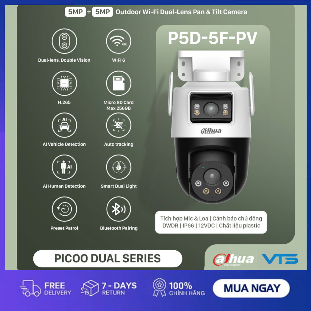 Camera Wifi DAHUA Picoo Dual D1 DH-P3D-3F-PV 6MP/DH-P5D-5F-PV 10MP, 2 Mắt, Đàm Thoại 2 Chiều, Xoay 360 Độ 4
