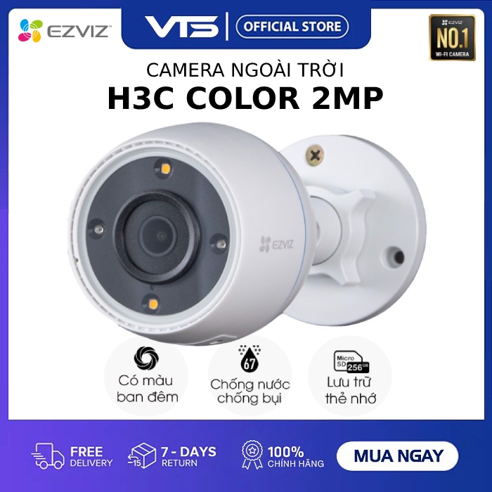 Camera IP Wifi EZVIZ H3C 2MP Color, Full HD - Có Màu Ban Đêm - H.265 Ngoài Trời, Chuẩn IP67 - VTS VN