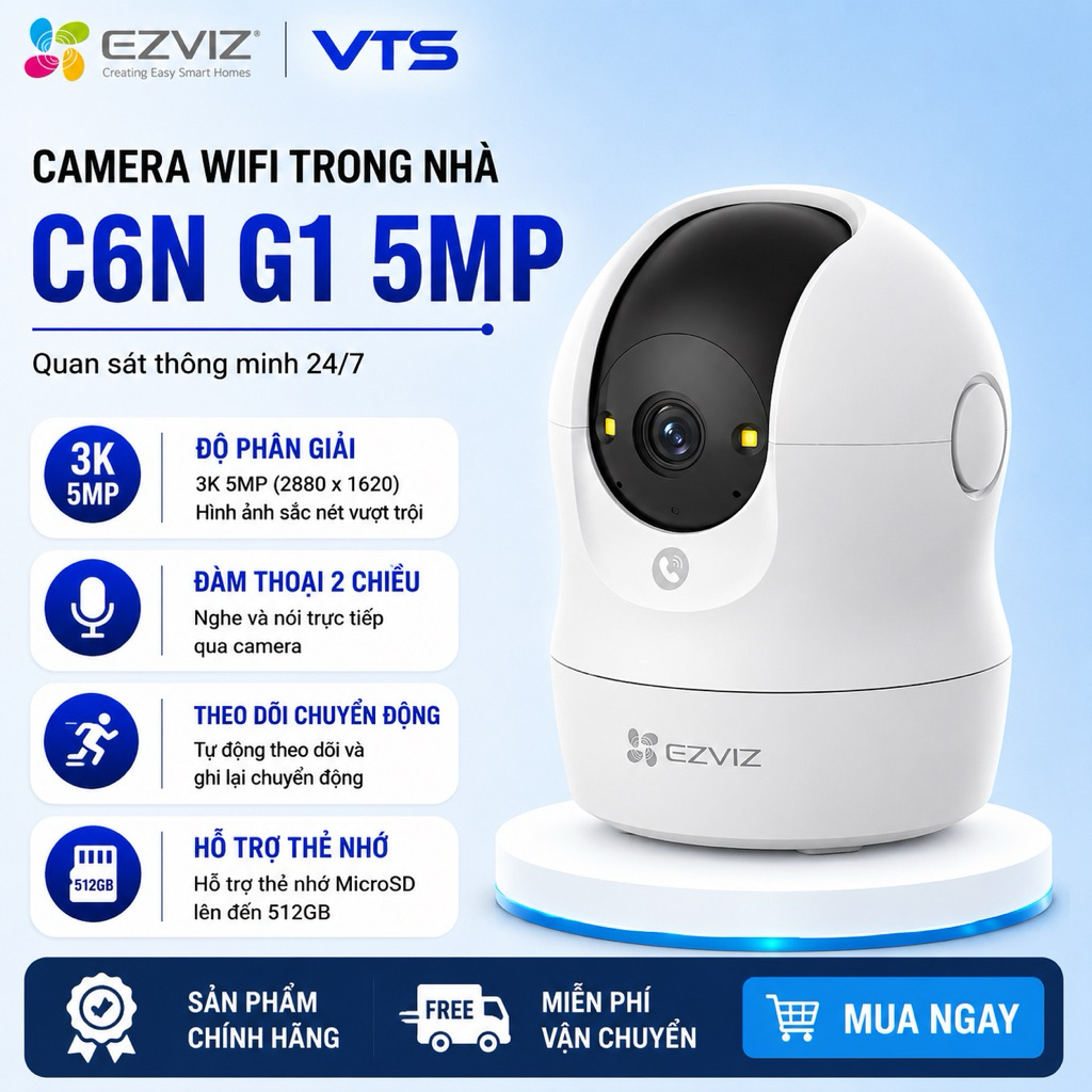 Camera Wifi EZVIZ H6C G1 3K 5MP/ C6N G1 3K 5MP/ H6C PRO 3MP/ C6N PRO 3MP - Xoay 360 Độ, Đàm Thoại 2 Chiều, AI Thông Minh 2