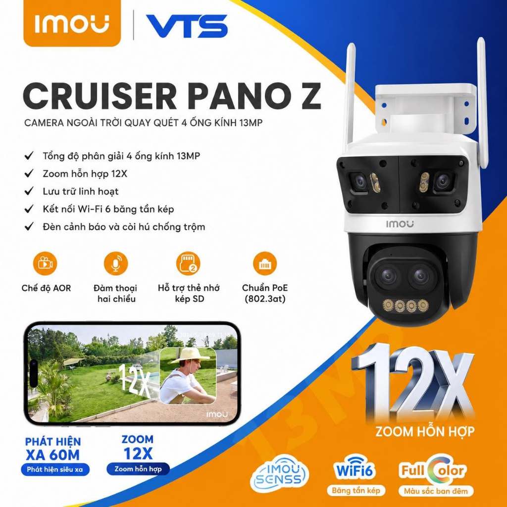 Camera Wifi IMOU Cruiser Triple S7UP-11M0WED 11MP, Cruiser Dual S7XEP 10MP,S7XFP Pro 8MP, Full Color,Còi Đèn Báo Xanh Đỏ 5