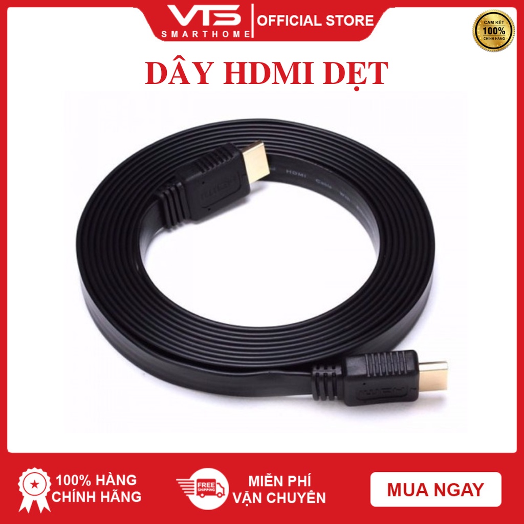 Dây Cáp HDMI 1.5m 3m 5m 10m dẹt đen - Dây cáp kết nối cổng HDMI 2 đầu tốt chống nhiễu - Việt Toàn Smarthome 3