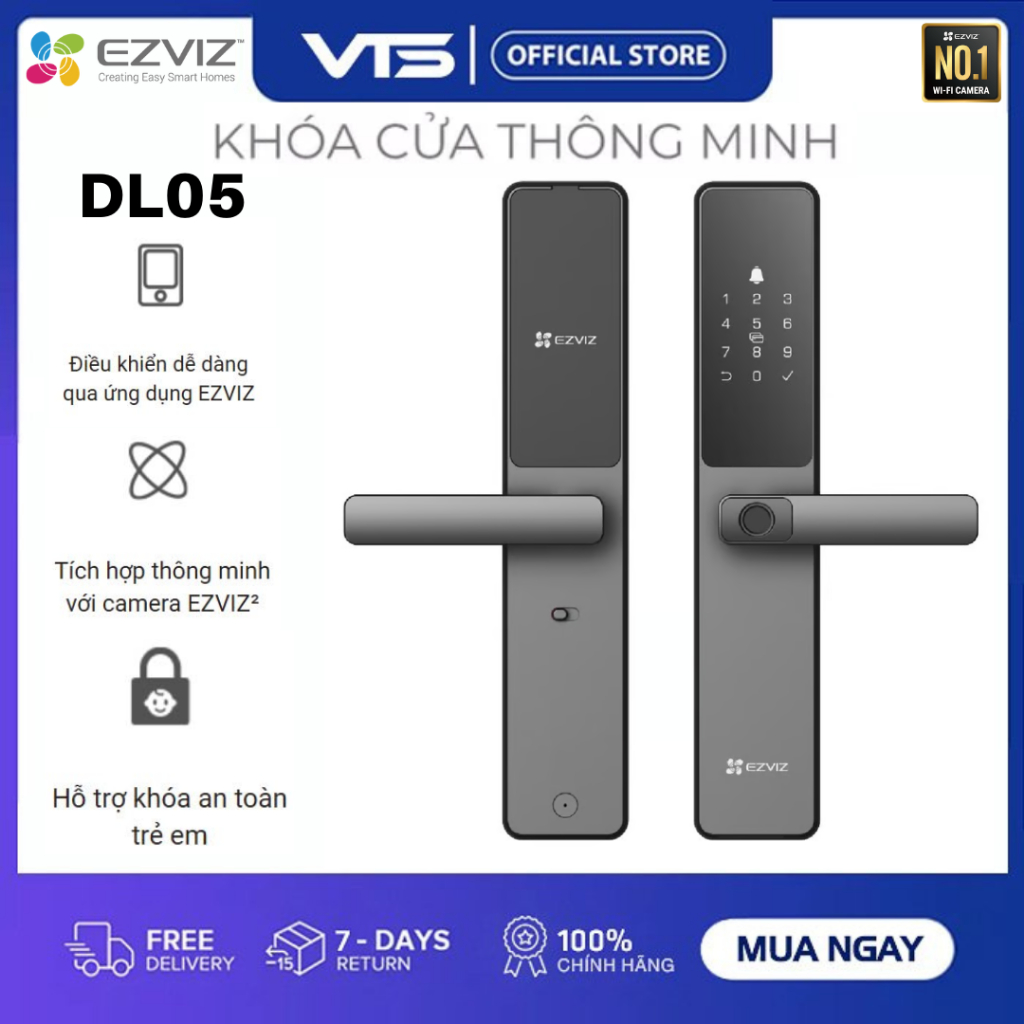 Khóa Vân Tay EZVIZ DL05, Dùng Cho Cửa Gỗ, Nhiều Cách Mở Khóa, Tích Hợp Chuông Cửa, Kết Nối Với Camera EZVIZ 10