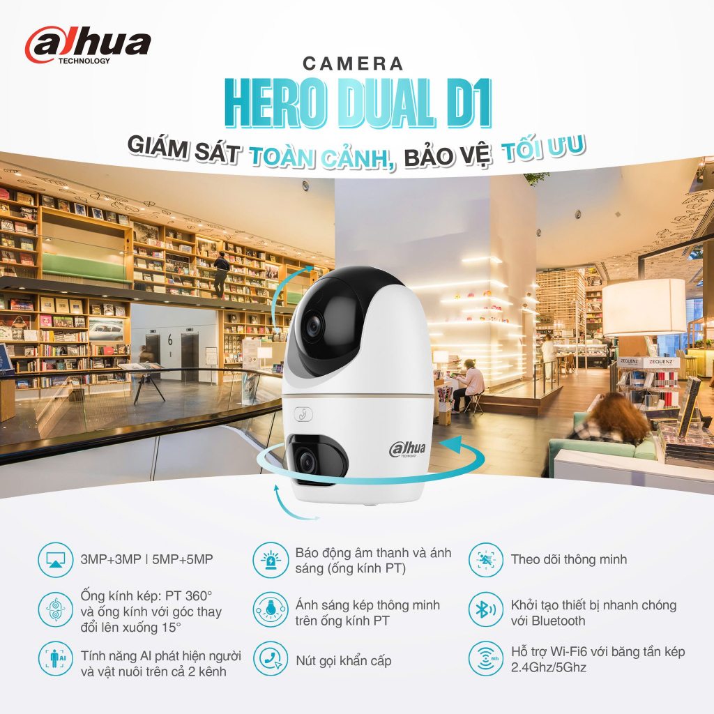 Camera Wifi DAHUA 2 Mắt HERO DUAL D1 DH-H3D-3F 6MP/ DH-H5D-5F 10MP Xoay 360, Đàm Thoại 2 Chiều, Theo Dõi Chuyển Động 6