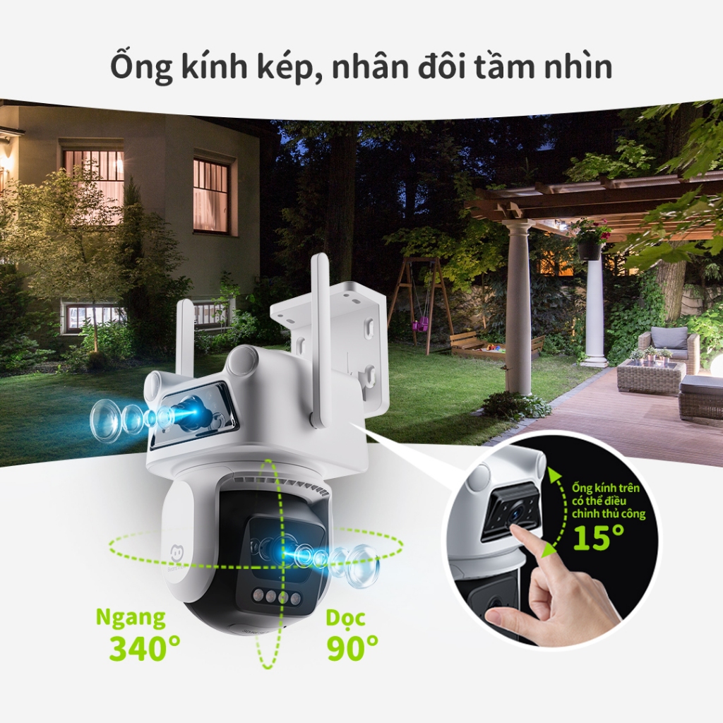 Camera Wifi 2 Mắt BeansView D320 3MP+3MP/5MP+5MP Ngoài Trời, Ống Kính Kép, Có Màu Ban Đêm, Báo Động 5