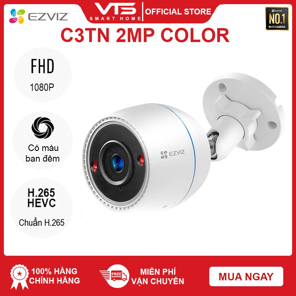 [NPP CHÍNH HÃNH] Camera IP Wifi EZVIZ C3TN 2MP Full Color, H.265 Ngoài Trời, Có Màu Ban Đêm, Tích Hợp Micro Thu Âm - VTS 3