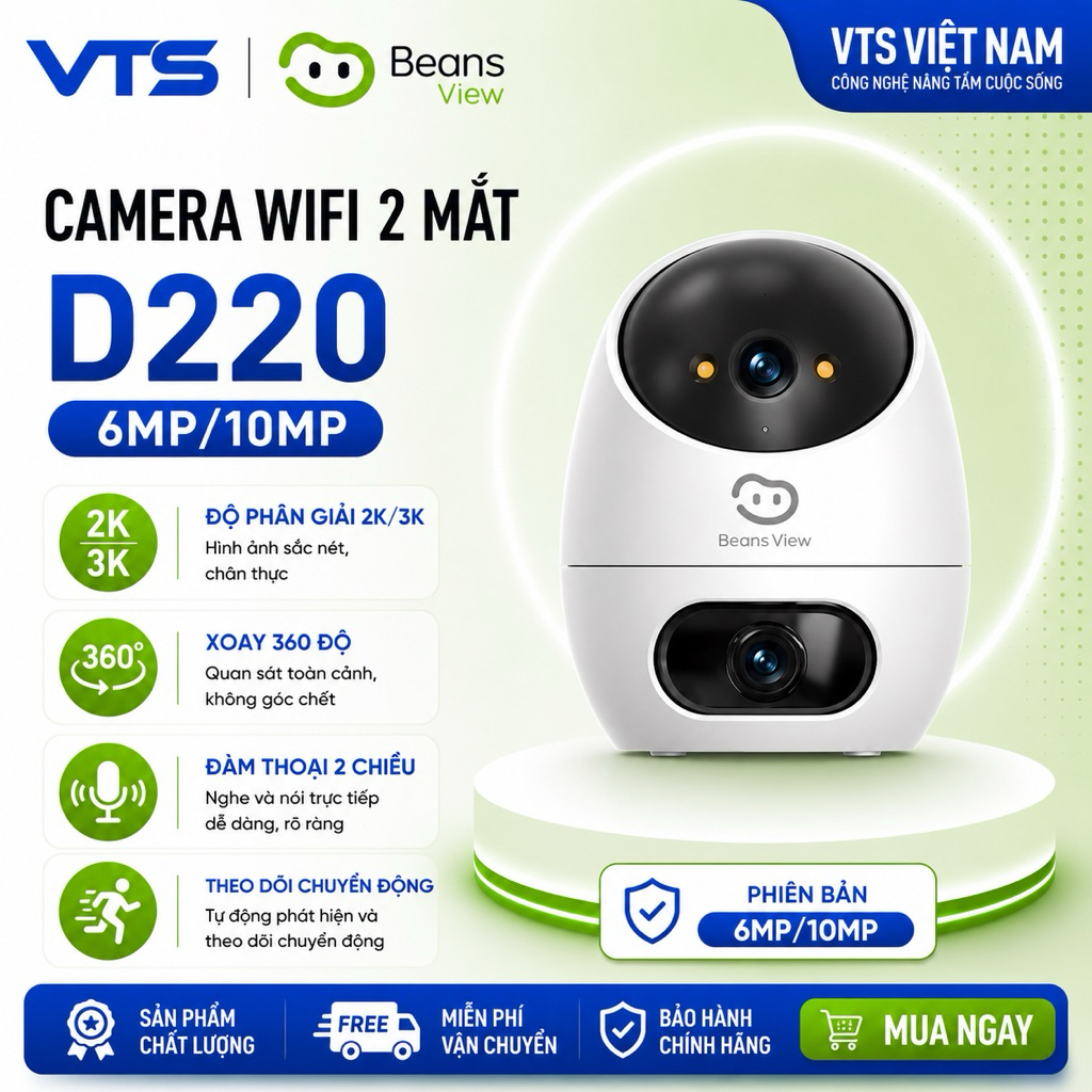 Camera Wifi 2 Mắt BeansView D220 (3MP+3MP)/(5MP+5MP), Ống Kính Kép, Tích Hợp Nút Gọi, Đàm Thoại 10