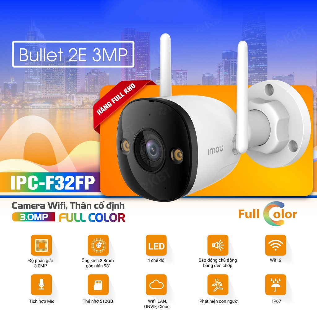 Camera Wifi IMOU Bullet 2E F32FP 3MP/F52FP 5MP Ngoài Trời, Chỉ Thu Âm, Có Màu Ban Đêm