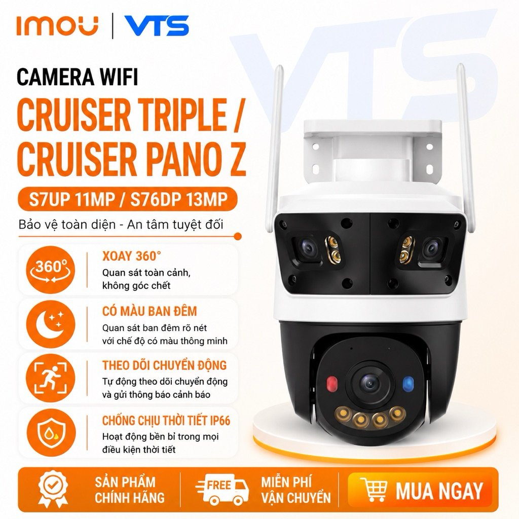 Camera Wifi IMOU Cruiser Triple S7UP-11M0WED 11MP, Cruiser Dual S7XEP 10MP,S7XFP Pro 8MP, Full Color,Còi Đèn Báo Xanh Đỏ 3