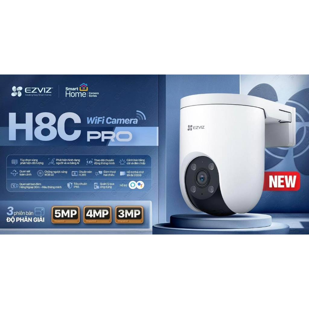 Camera Wifi EZVIZ H8C PRO 3MP 2K, Xoay 360 Độ, Trò Chuyện 2 Chiều, Ghi Hình Màu Ban Đêm - VTS 5