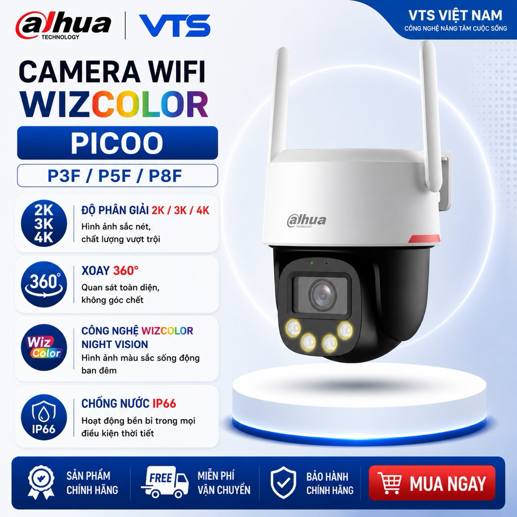 Camera Wifi DAHUA WizColor P3F-PV/P5F-PV/P8F-PV, Có Màu Ban Đêm, Xoay 360 Độ, Đàm Thoại 2 Chiều 7