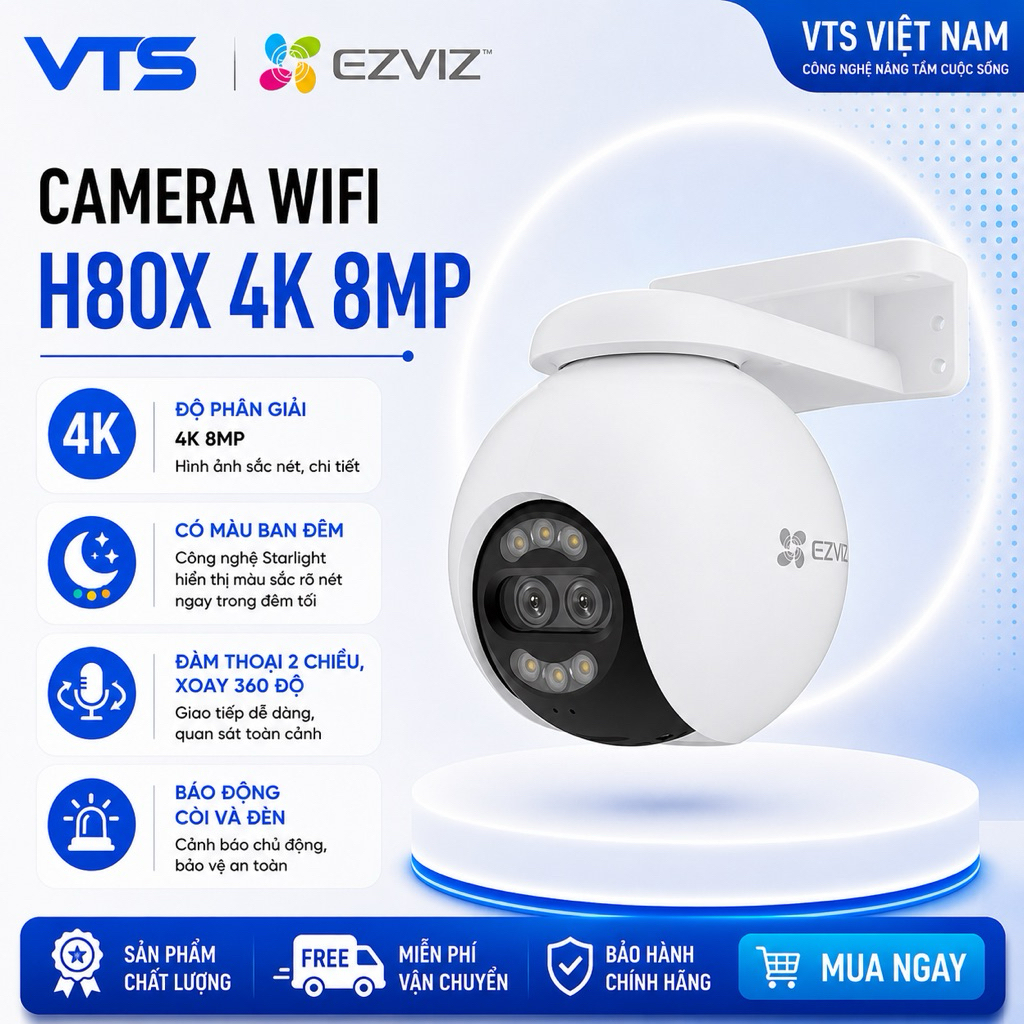 Camera Wifi EZVIZ H80X 4K 8MP/H8X 4MP/H8 PRO, Xoay 360 Độ, Đàm Thoại, Có Màu Ban Đêm, Theo Dõi 3