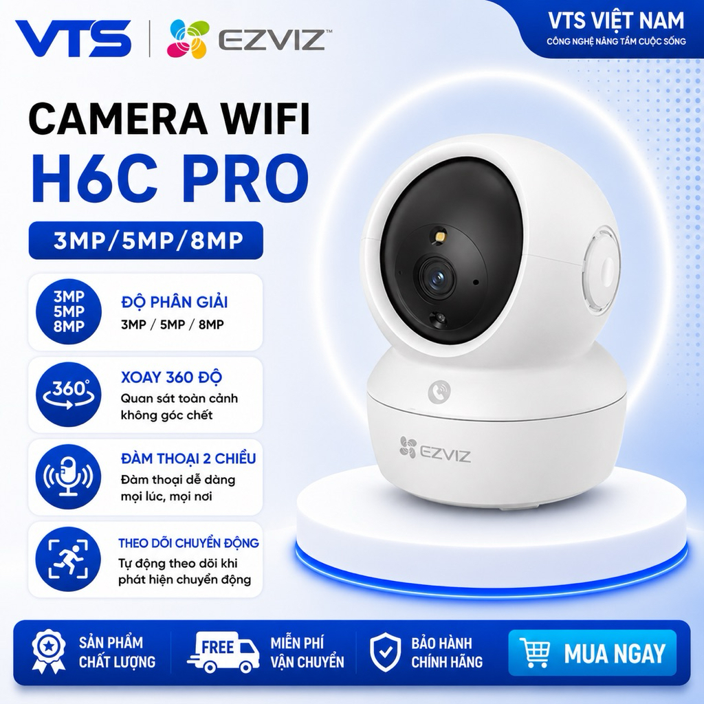 Camera Wifi EZVIZ H6C G1 3MP/5MP/8MP, H6C PRO - Xoay 360 Độ, Đàm Thoại 2 Chiều, Theo Dõi Chuyển Động 3