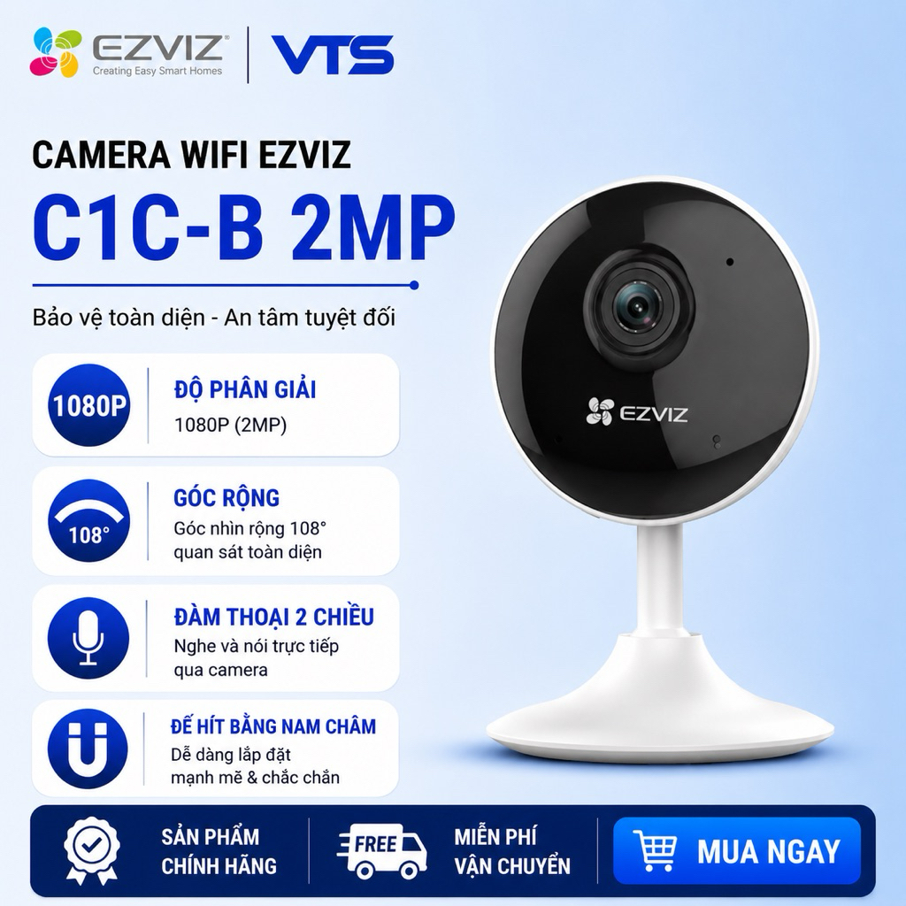 Camera IP WIFI EZVIZ C1C-B 2.0MP - Đàm Thoại 2 chiều - CS-C1C (CS-C1C-E0-1E2WF) 1080P - Bảo Hành 2 Năm - VTS 3