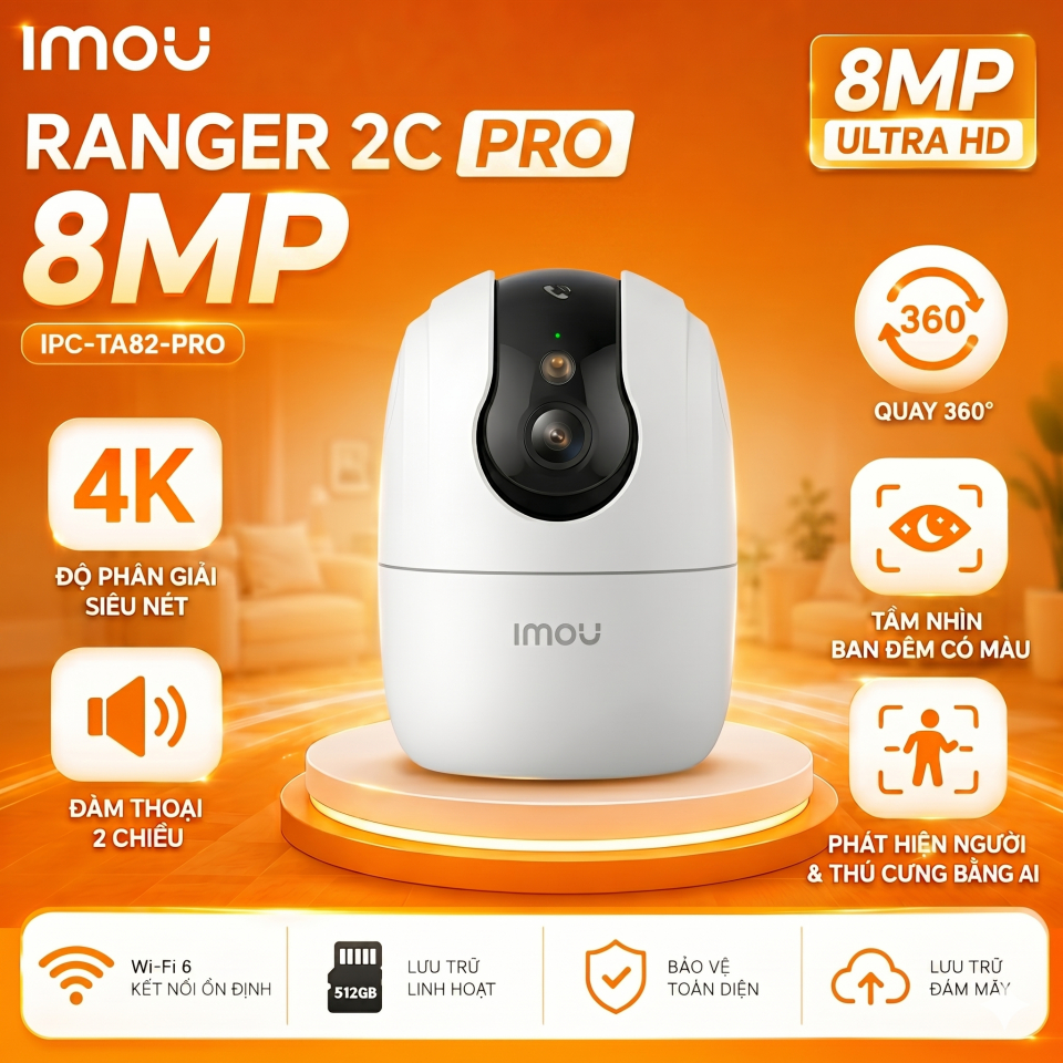 Camera Wifi IMOU RANGER RC 5MP 3K Trong Nhà - Xoay 360 Độ - 1 Chạm Để Gọi Điện - Có Đàm Thoại - Báo Động VTS 6