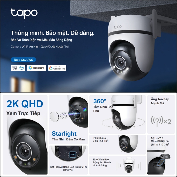 Camera WiFi TP-Link Tapo C510W / C520WS / C530WS Ngoài Trời, Xoay 360 Độ, Chính Hãng 2