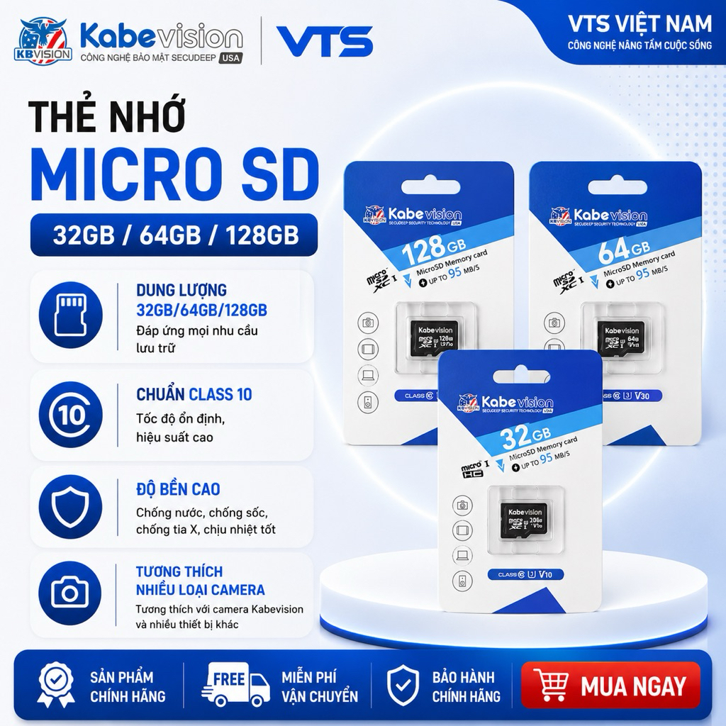 Thẻ Nhớ KABEVISION 32GB/64GB/128GB MicroSD Ultra Class 10, Chuyên Dụng Cho Camera - VTS Việt Nam 2