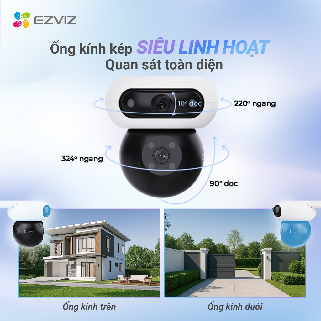 Camera Wifi 2 Mắt Ngoài Trời EZVIZ C90 Dual 2K+ (4MP+4MP) Xoay 360 Độ, Đàm Thoại 2 Chiều, Có Màu Ban Đêm 6