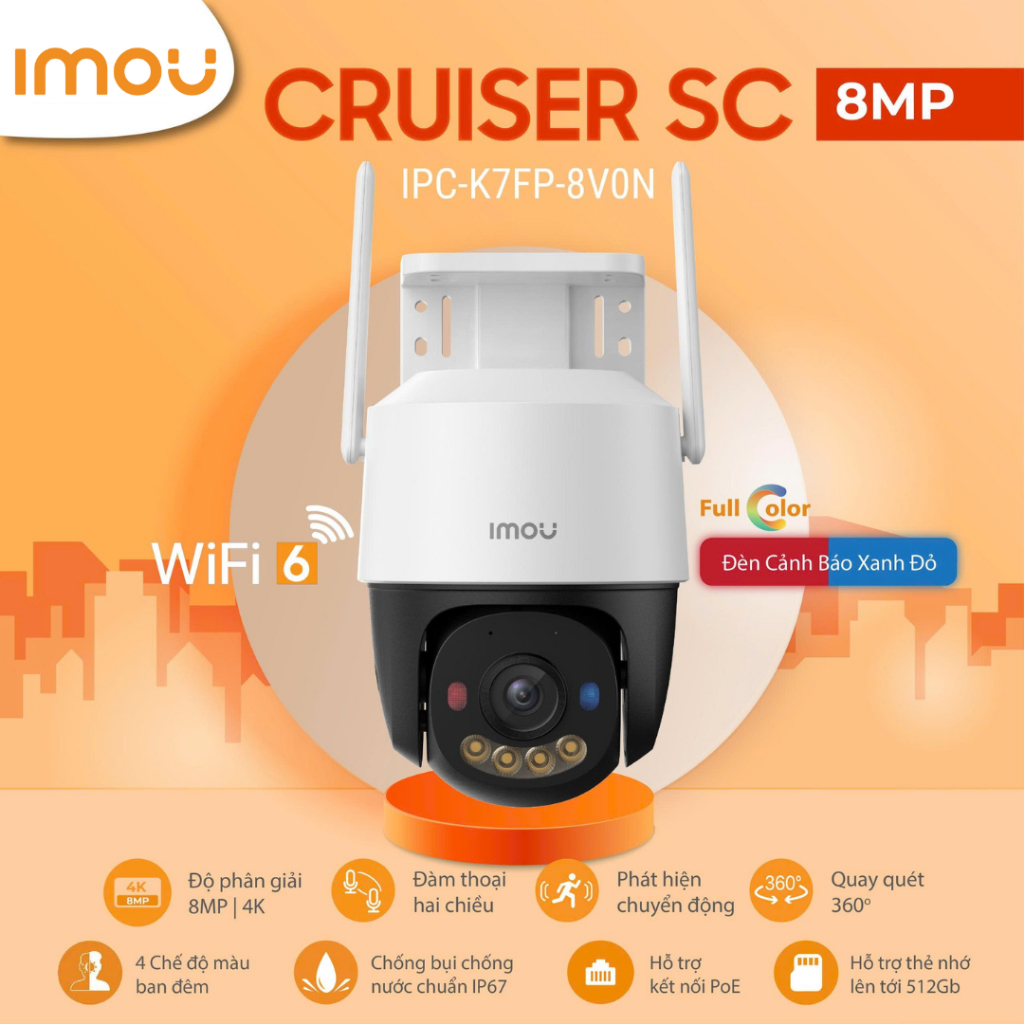Camera Wifi IMOU CRUISER SC K7FP 3MP/5MP/8MP, Đèn Cảnh Báo Xanh Đỏ, Đàm Thoại 2 Chiều, Theo Dõi 2