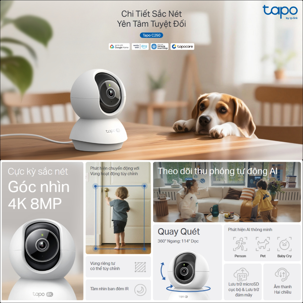 Camera WiFi TP-Link Tapo C200/C222/C230 Xoay 360 Độ, Đàm Thoại 2 Chiều - Chính Hãng TAPO TPLINK 8