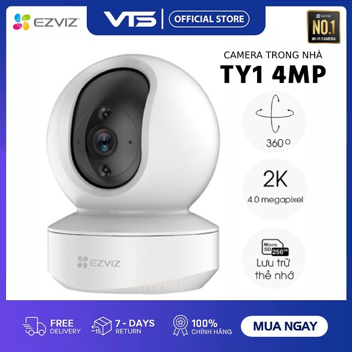 [NPP CHÍNH HÃNG] Camera EZVIZ TY1 4MP 2K Siêu Nét - Xoay 360 độ - Đàm thoại 2 chiều - Theo Dõi Chuyển Động - VTS 3