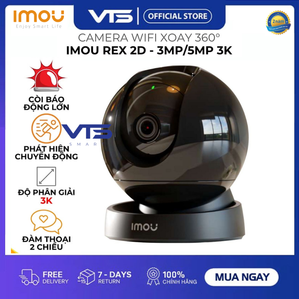 [FREESHIP] Camera Wifi Imou REX 2D 3K 5MP, Quay Quét 360 Thông Minh, Đàm Thoại 2 Chiều, Phát Hiện Người AI GK2DP - VTS 2