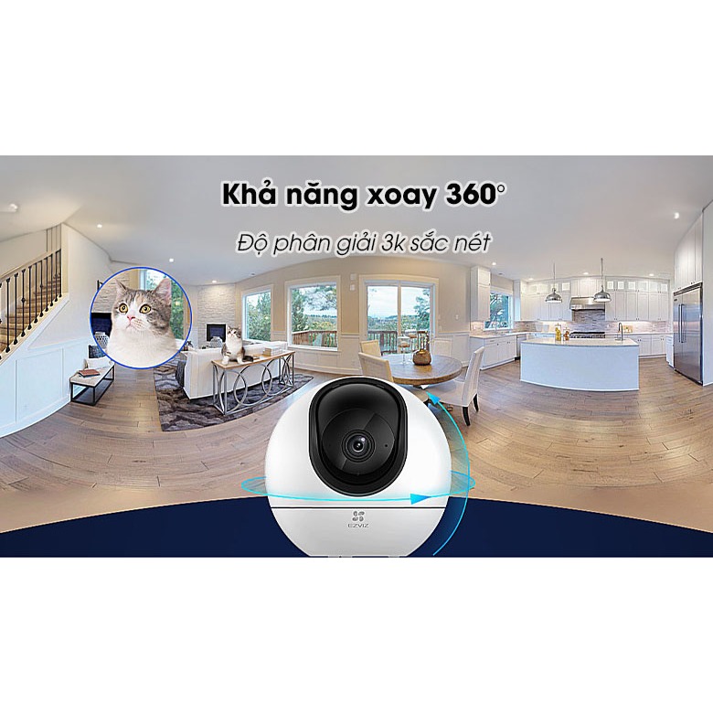 Camera Wifi EZVIZ H6 3K 5MP/C6C 4K 8MP Trong Nhà, Xoay 360 Độ, Đàm Thoại 2 Chiều, Theo Dõi 5