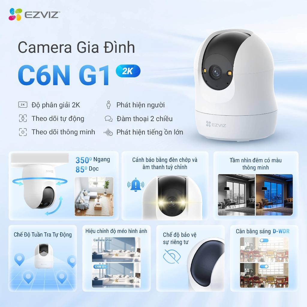 Camera Wifi EZVIZ C6N G1 4K 8MP/C6N G1 3MP/5MP/H6C G1 - Xoay 360 Độ, Đàm Thoại 2 Chiều, Theo Dõi 6