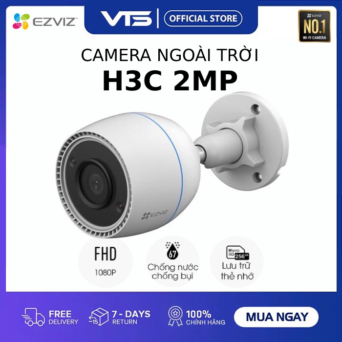 Camera Wifi EZVIZ H3C 2MP Full HD - H.265 Ngoài Trời, Mic, Hồng Ngoại Ban Đêm - Chuẩn IP67 - VTS Smarthome