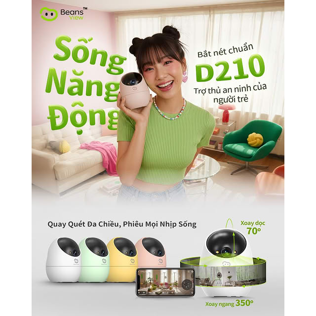 Camera Wifi BeansView Trong nhà D210 3MP, 4 Phiên Bản Màu, Xoay 360 Độ, Đàm Thoại, Ai Thông Minh 6