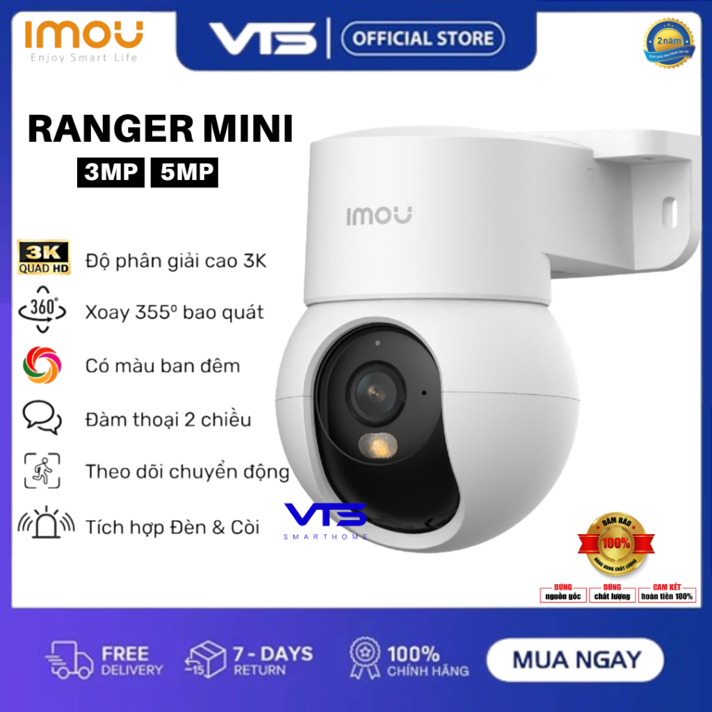 Camera Wifi IMOU Ranger Mini K2MP 3MP/5MP, Tích Hợp Chân Đế, Xoay 360 Độ, Phát Hiện Người, Có Màu 5