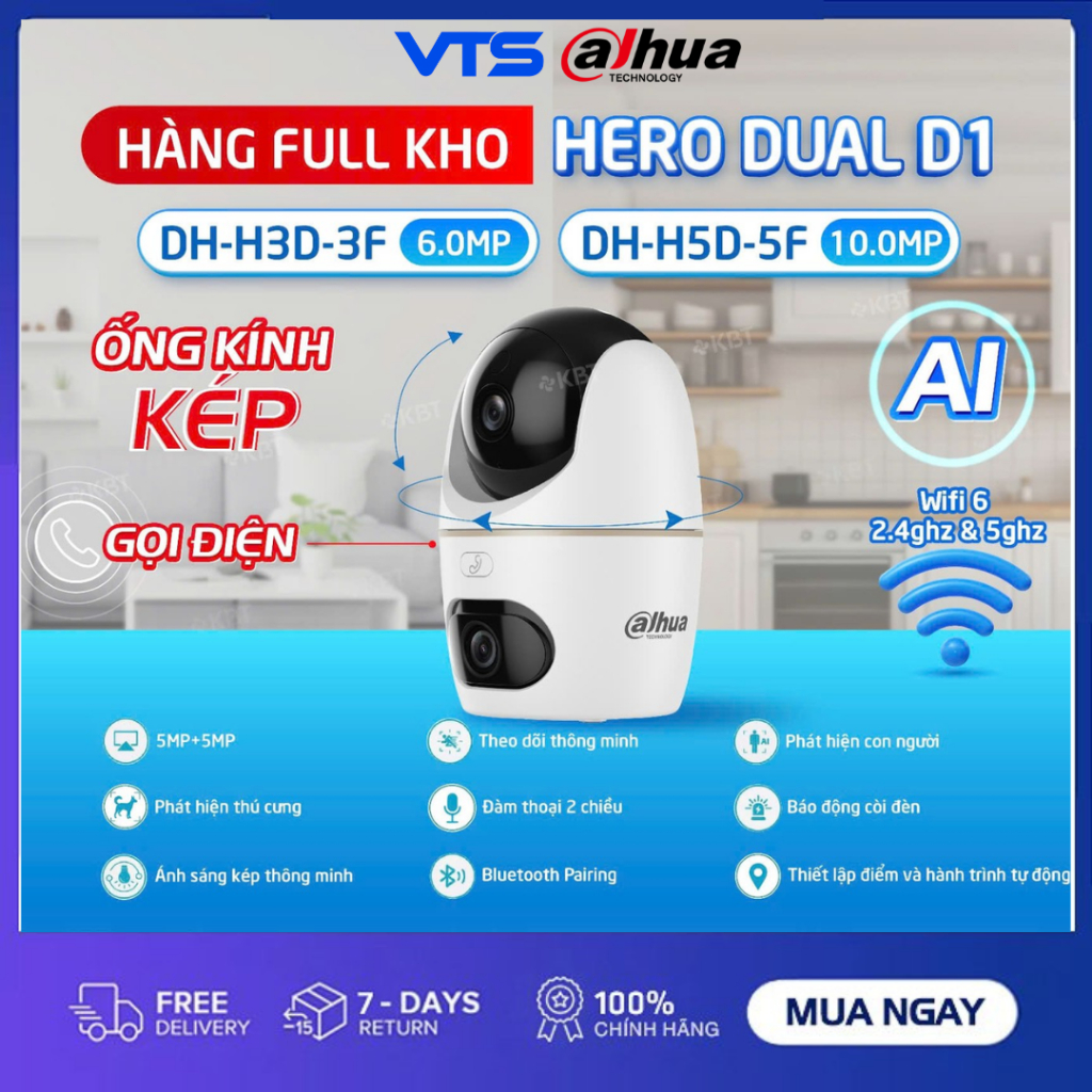 Camera Wifi DAHUA 2 Mắt HERO DUAL D1 DH-H3D-3F 6MP/ DH-H5D-5F 10MP Xoay 360, Đàm Thoại 2 Chiều, Theo Dõi Chuyển Động 5