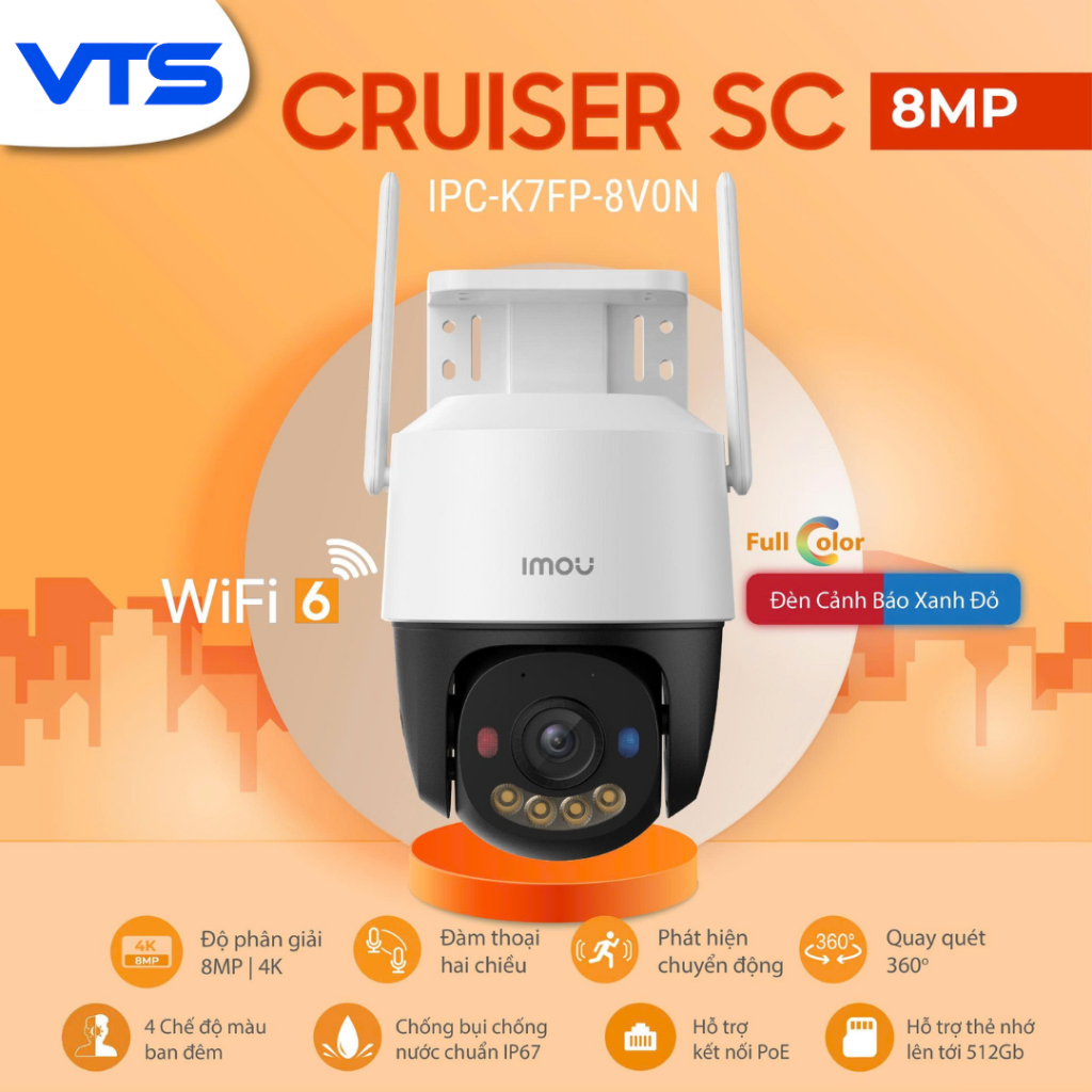 Camera Wifi IMOU CRUISER SC K7FP 3MP/5MP/8MP, Đèn Cảnh Báo Xanh Đỏ, Đàm Thoại 2 Chiều, Theo Dõi 6