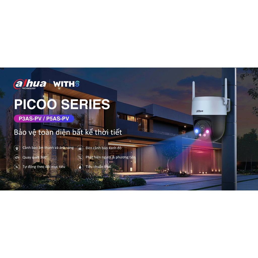 Camera Wifi DAHUA PICOO A2 DH-P3AS-PV 3MP/ DH-P5AS-PV 5MP Ngoài Trời, Xoay 360 Độ, Có Màu Ban Đêm, Đàm Thoại 7