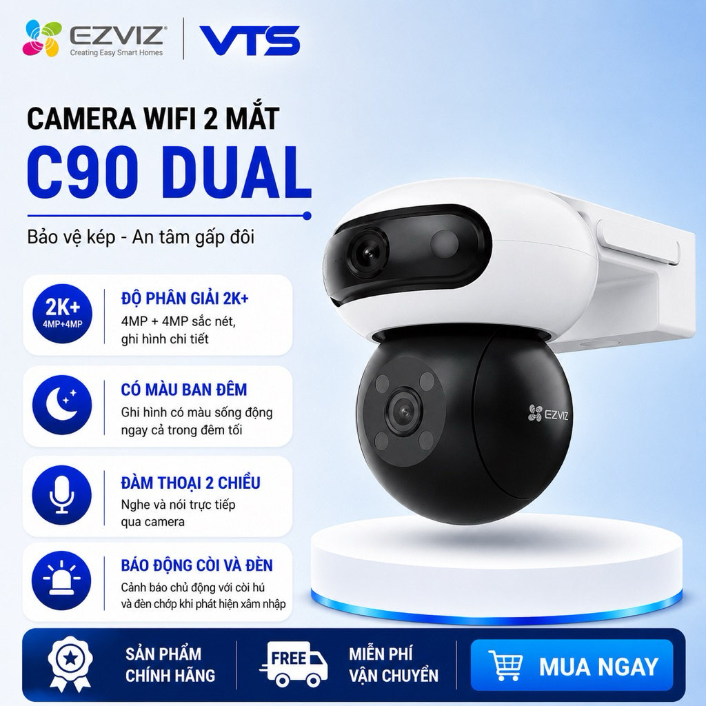 Camera Wifi 2 Mắt Ngoài Trời EZVIZ C90 Dual 2K+ (4MP+4MP) Xoay 360 Độ, Đàm Thoại 2 Chiều, Có Màu Ban Đêm 3