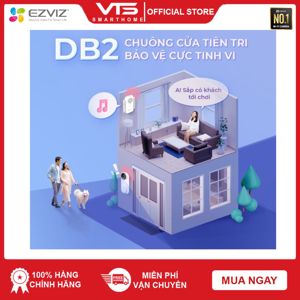 Chuông cửa không dây kèm camera EZVIZ DB2C, Còi báo động chống trộm, Góc Quan Sát Đọc 160°, Tầm Nhìn Ban Đêm Lên Tới 6m 8