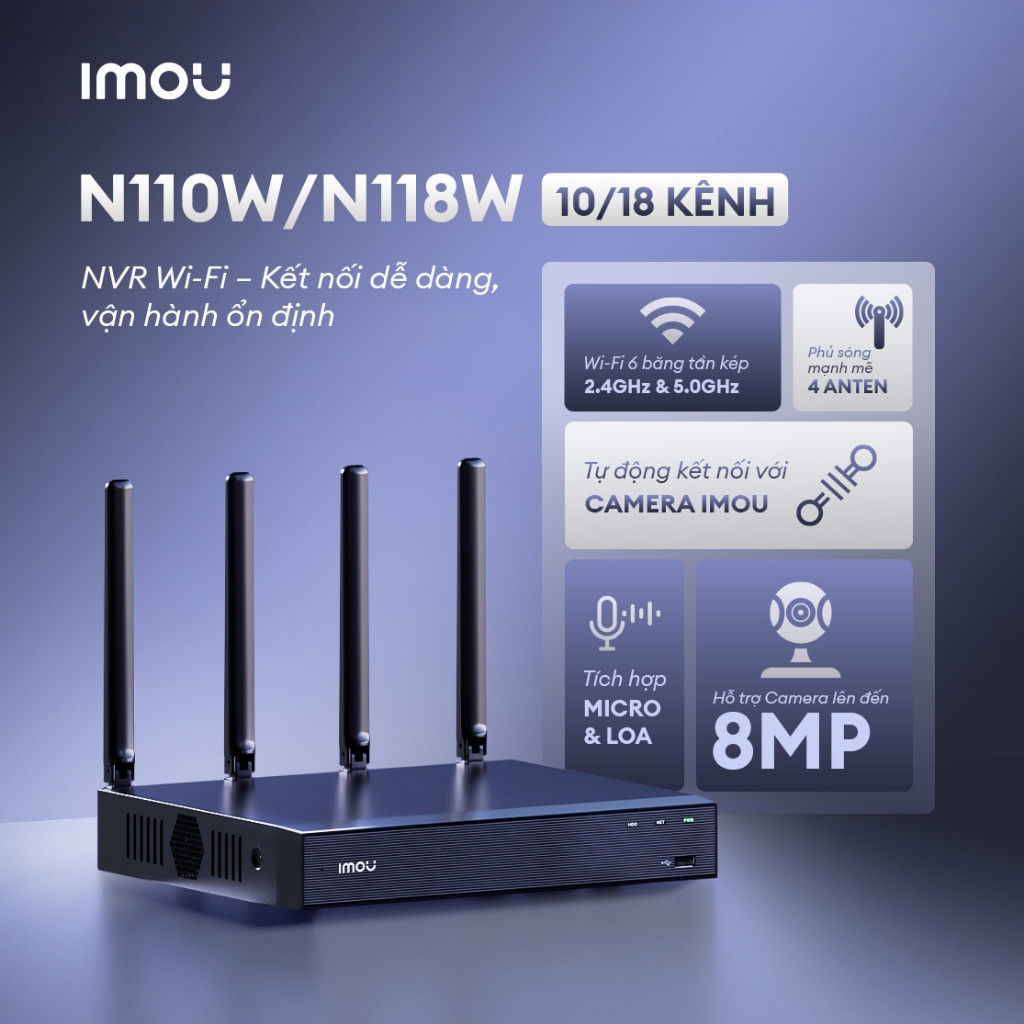 Đầu Ghi Hình NVR IMOU 10/18 Kênh N110W-8A0E/N118W-8A0E - Đàm Thoại 2 Chiều, Hổ Trợ Camera Lên Đến 8MP, Bảo Hành 2 Năm 4