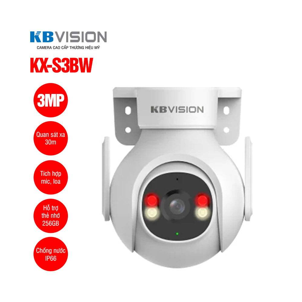 Camera Wifi KBVISION KX-S3BW/KX-S5BW Ngoài Trời, Có Màu Ban Đêm, Xoay 360 Độ, Đàm Thoại 2 Chiều